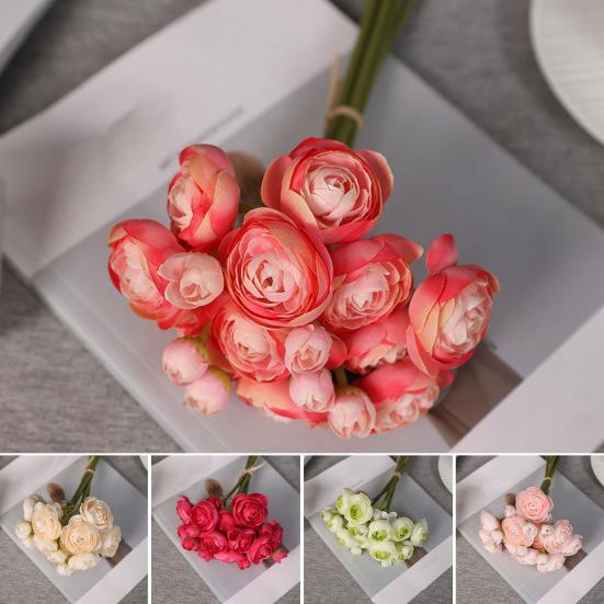 6Pcs Artificial Camellia with Stem Realistic Colorful Fake Rose Flower Wedding Home Office Table Centerpiece Faux Floral Bouquet Flower Arrangement
