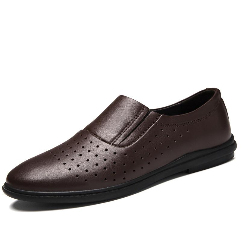 

Мужские удобные и дышащие перфорированные кожаные повседневные туфли из воловьей кожи, удобные эластичные на одной педали 47