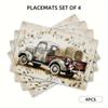 4pcs Linen Placemats, Autumn Farm Truck Decorative Placemats, Suitable for Kitchen and Restaurant Decoration, Family Gathering D