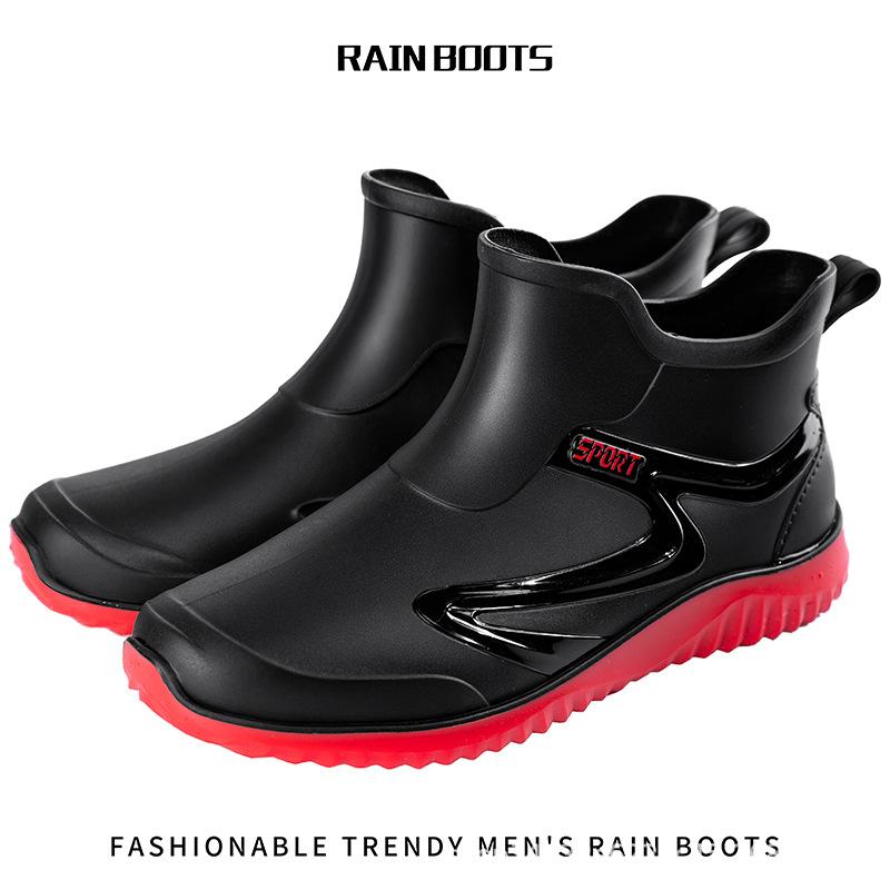Short-tube Rain Boots for Men's Takeaway Rider Construction Site Rubber Shoes Kitchen Fishing Waterproof Men PVC Warm Rain Boots