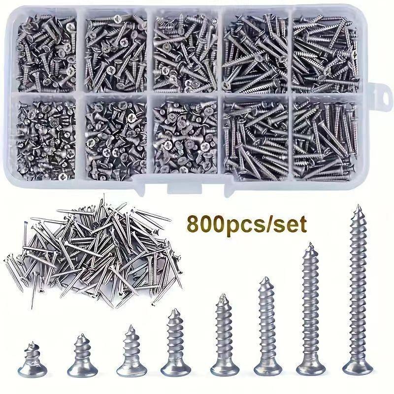 1PACK/800PCS M2 KA Self-Tapping Screw Set, Carbon Steel Cross Flat Head Self-Tapping Screw Set