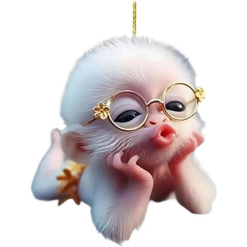 Cute Monkey Pendant Ornament - Acrylic Cute Monkey Auto Rear View Mirror Decoration, Funny Acrylic Swinging Hanging Ornament Car Decor (F)