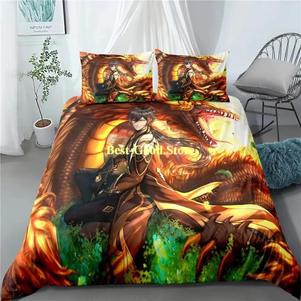 Genshin Impact Beding Set Game Print Duvet Cover Quilt Soft Duvet Cover Sets Home Textile Quen King-Sized Dimensionsd Dimensions Girl Children Kids