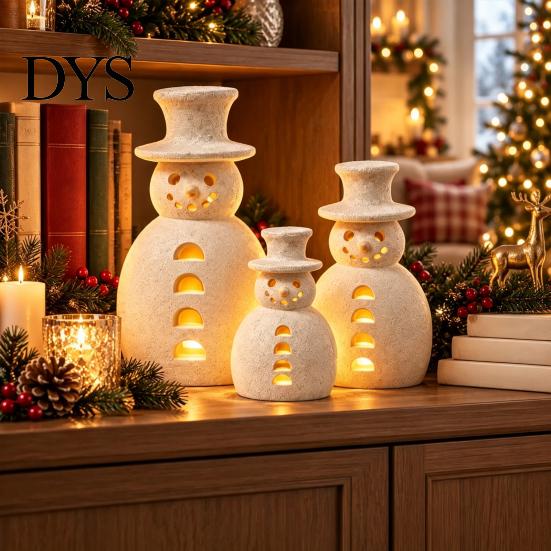 Snowman Figurine with LED Lights Christmas Decorative Light, Light-up Hollow Figurine, Festive Decor Resin Night Lamp for Holiday Party Tabletop