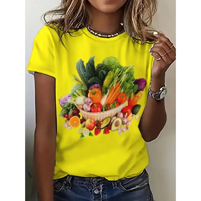 

Летний топ с круглым вырезом и принтом фруктового сока и напитков, модные повседневные женские футболки с короткими рукавами 6XL