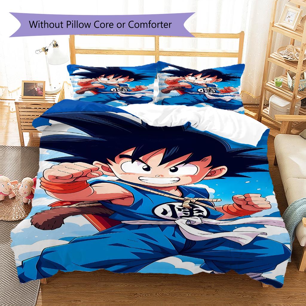 Son Goku Pattern Bedding,Quilt Set Quilt Cover Pillowcase Home Birthday Gift (1 * Duvet Cover + 2 * Pillowcase, Without Core)
