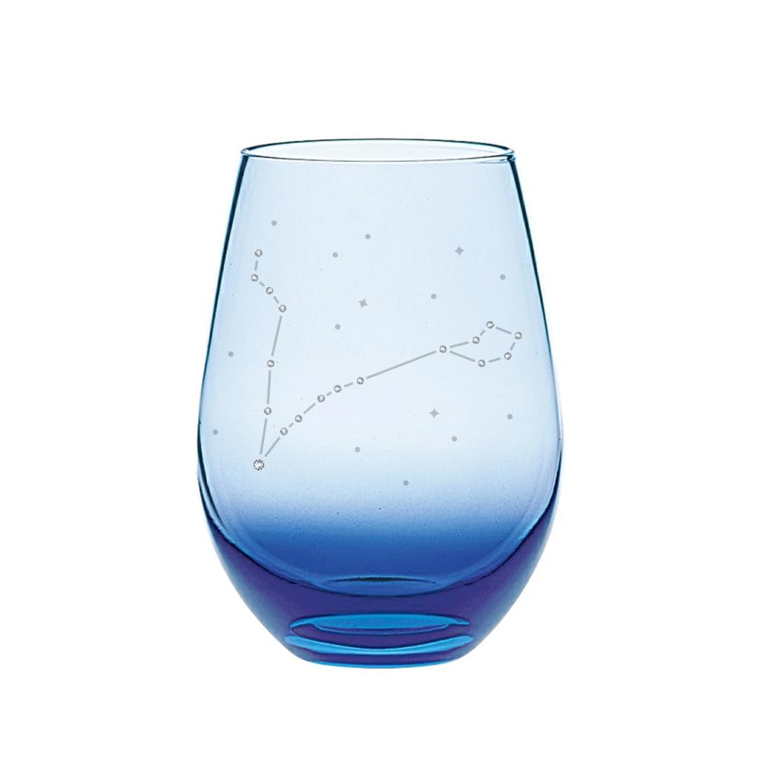 

Sparkling rhinestone tumbler glass featuring the 12 constellations of the zodiac - Pisces. Choose from three colors (blue).