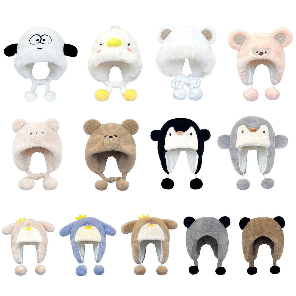 Furry Ear Flap Cap Thickened Plush Ear Muff Hat for Skiing Hiking Universal Lady Windproof Ushanka Hat for Cold Weather