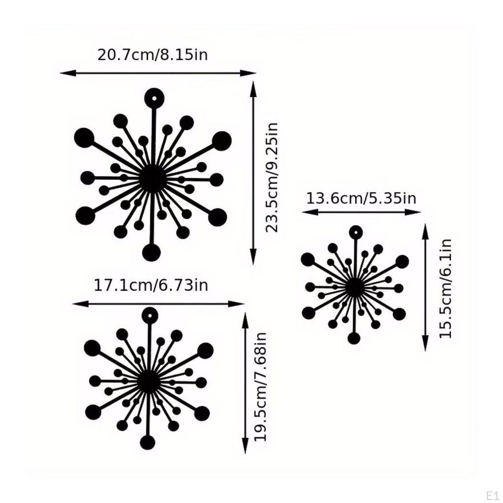 3 Pieces Sunburst Wall Decor Lightweight Metal Ornament Celestial