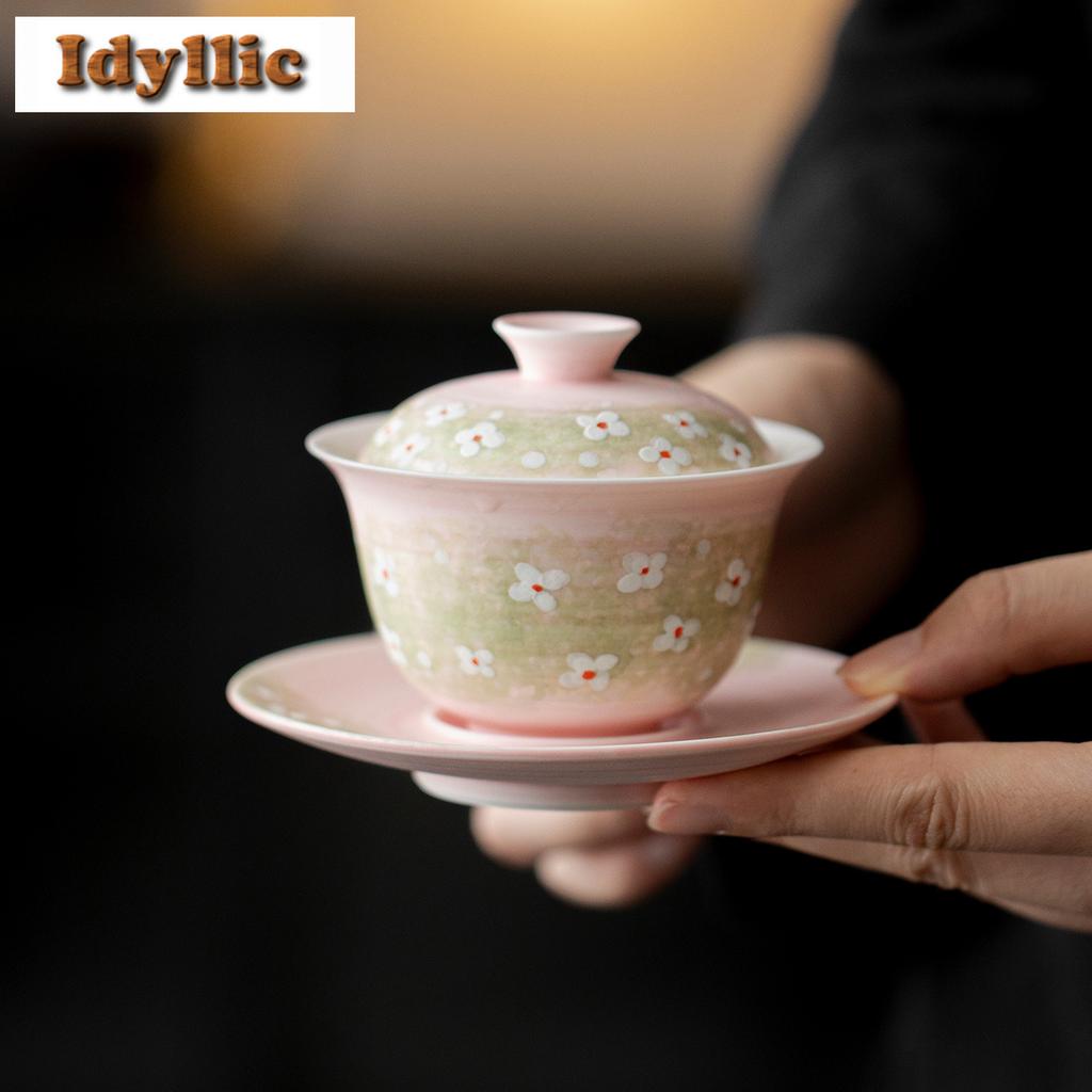 100ml Hand-painted Flower Gaiwan Handmade Tea Tureen Household Tea Bowl With Lid Kit Tea Making Cover Bowl For Tea Ornaments