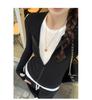 Women's Korean Style Colorblock Zip-Up Cardigan Long Sleeve T-Shirt - Autumn/Winter 2024 Slimming Top