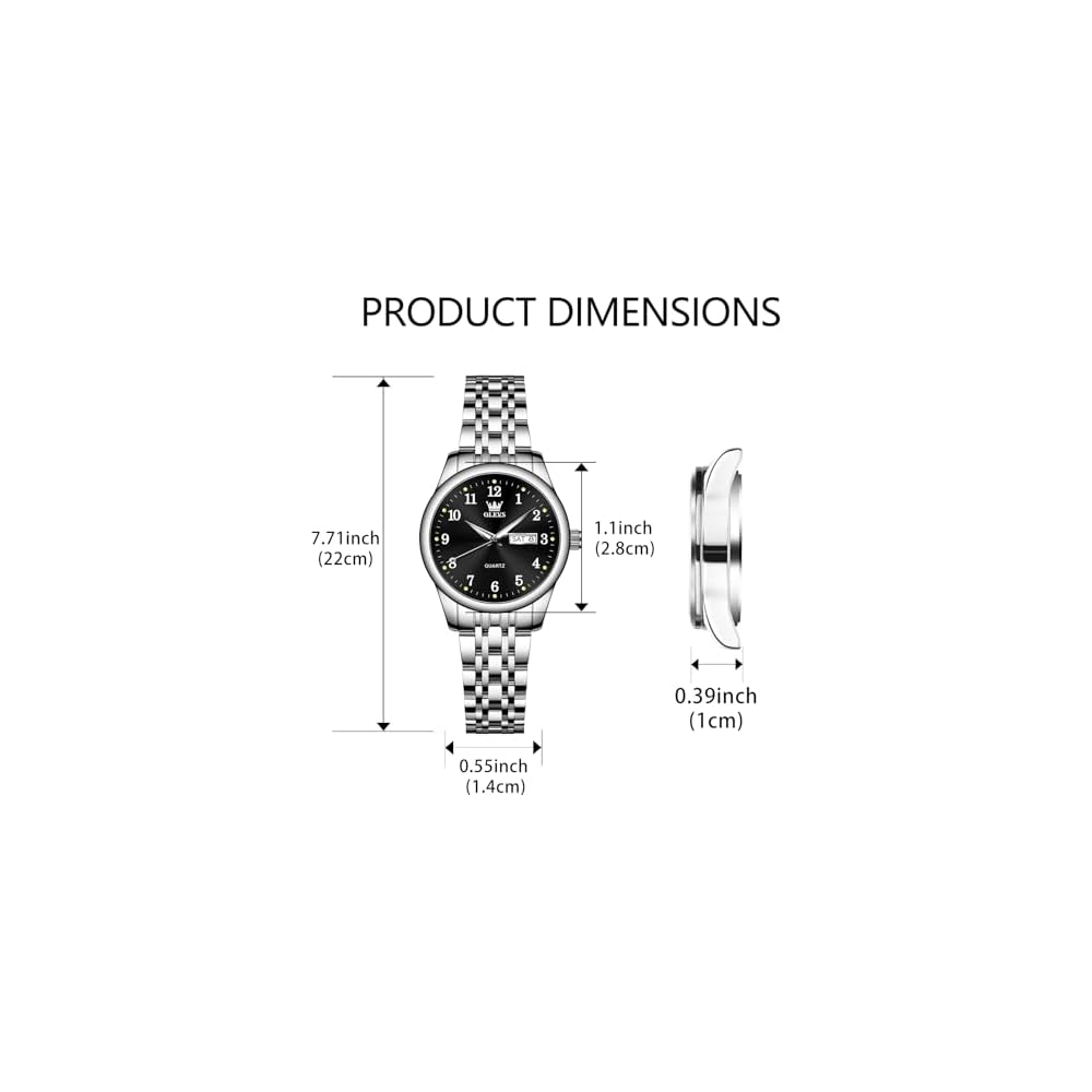 OLEVS Women's Analog Quartz Watch Silver Stainless Steel Band Waterproof Luminous Casual Fashion Timepiece
