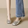 Square head single shoes women's flat bottom rhinestone shallow mouth laden shoes gentle with skirt women's shoes
