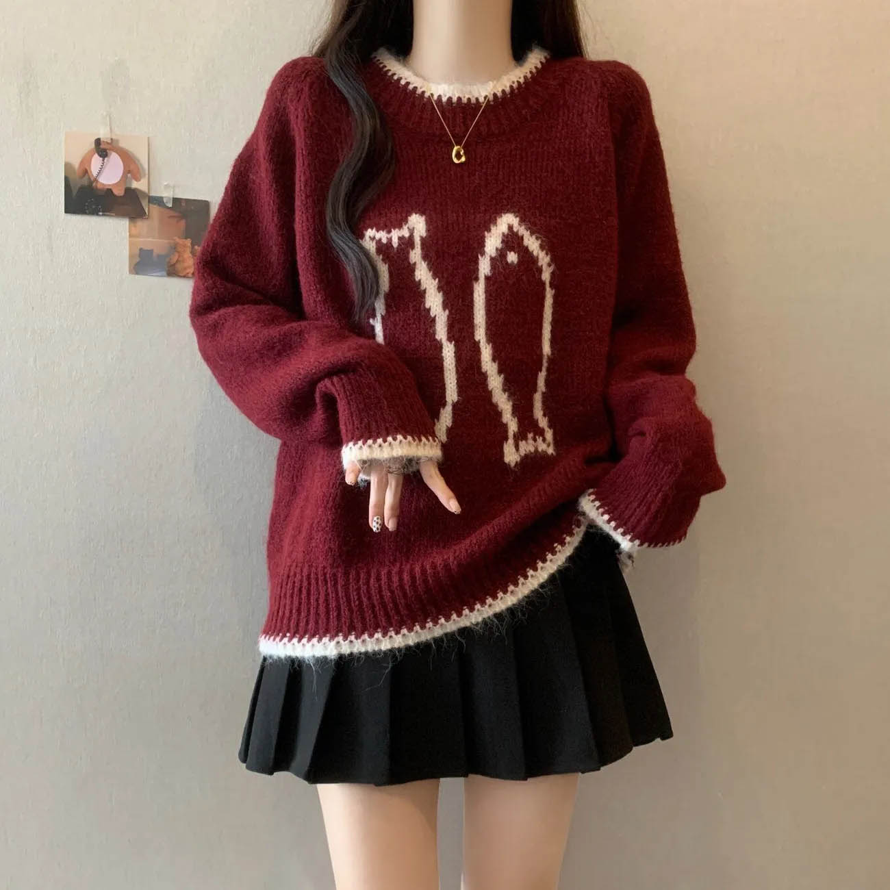 

Женский свитер Осень Зима Утепленный пуловер Теплый вязаный Эластичный Длинный рукав Оверсайз Джемпер Топы XXXL красный