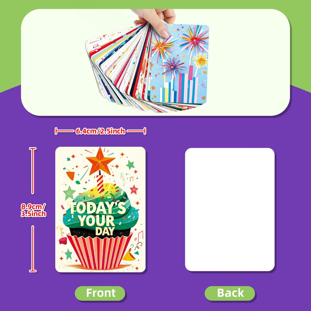 50 pcs Happy Birthday Cards with Non Repetitive Cartoon Patterns Blessings and Congratulations Card Set
