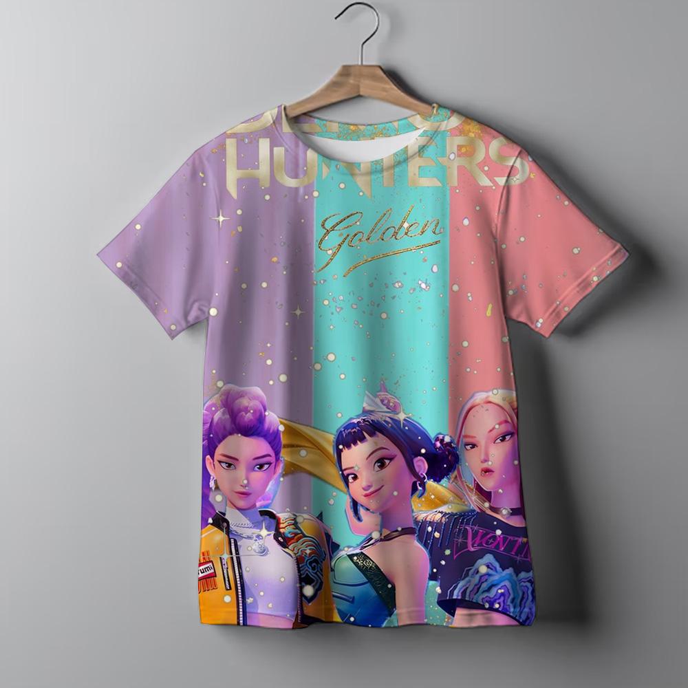 Y2K KPop Demon Hunters Kids T-shirt Cartoon Figure Printed Tops Tees Boys Girls Casual Short Sleeve Tshirt Children's Clothing