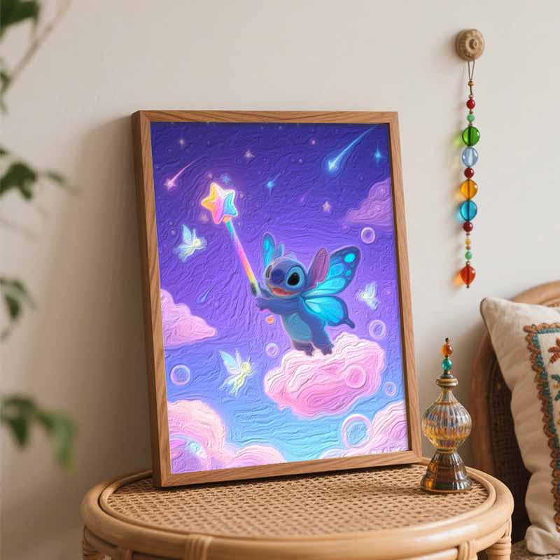 Disney Digital Oil Painting Art Kit Stitch Fairy Butterfly Magic Wand Hand Filled Home Decor