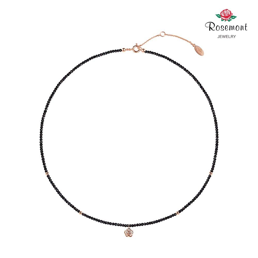 [Rosemont] Silver Crystal Black Bead Necklace Re0001