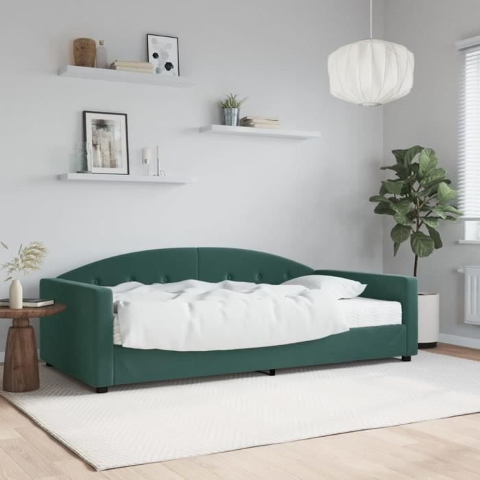 VidaXL Daybed with Mattress Dark Green 100x200 Cm Velvet 3197286