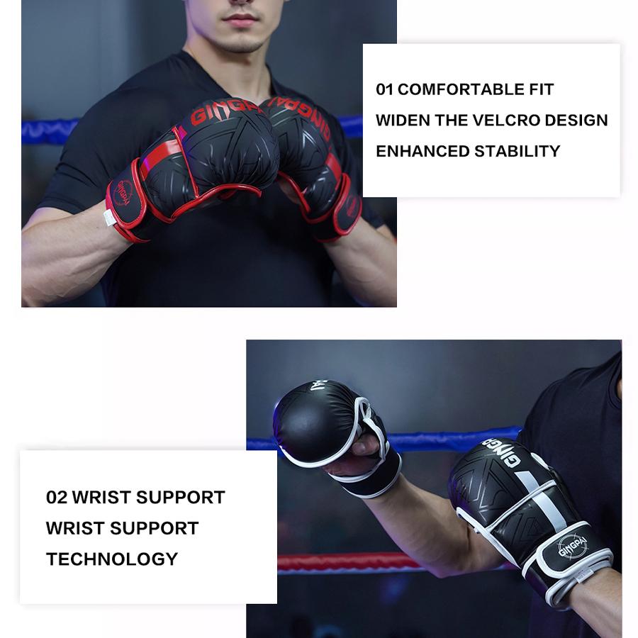 GINGPAI Professionelle MMA Boxhandschuhe Sanda Halbfingerhandschuhe Kampf Muay Thai Damen Herren Kinder Training Erwachsener Sandsack