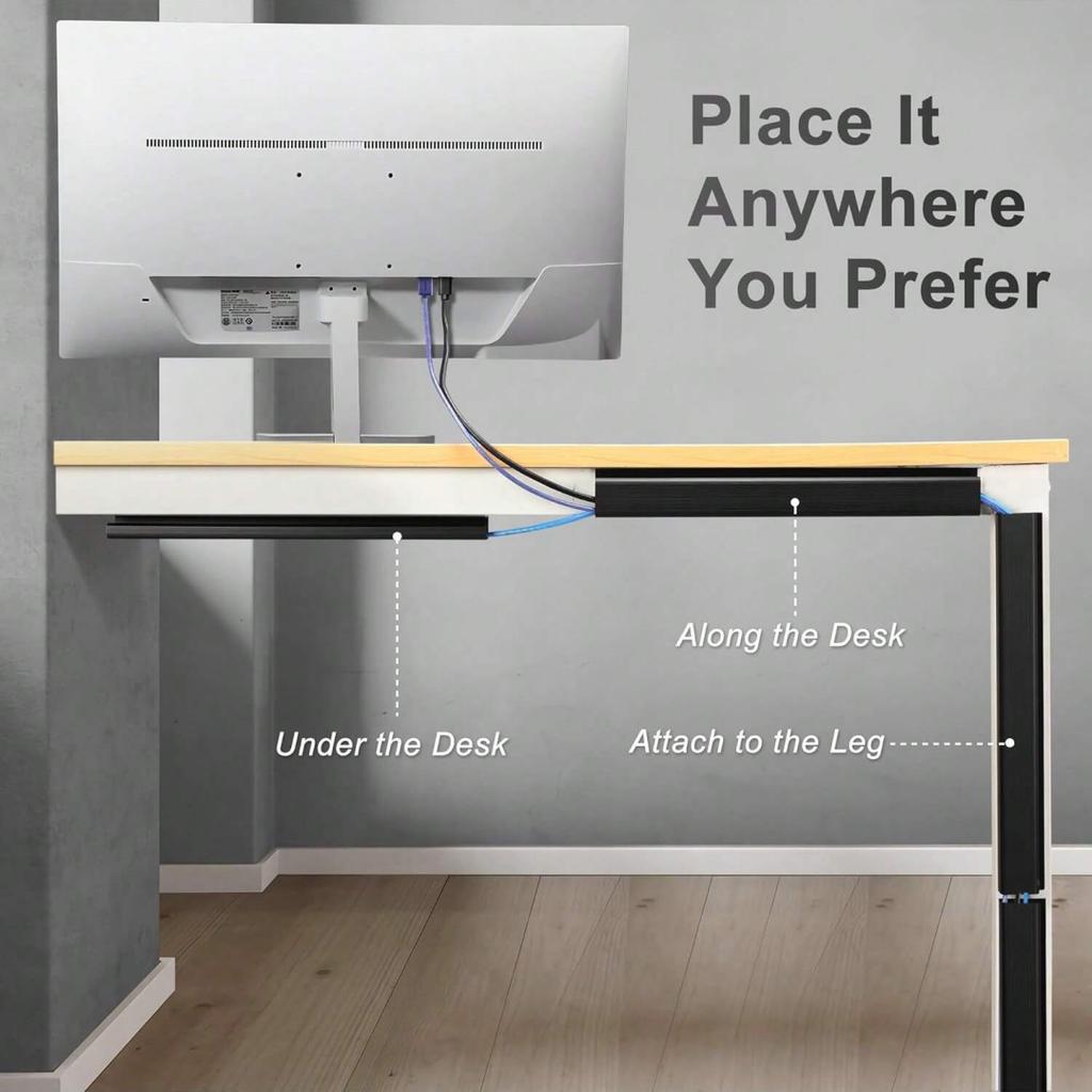 1PC 15.7in Self adhesive Under Desk Cable Management Tray PVC Power wire hider Strip Cord Holder No Drilling wire Organizer Cabl