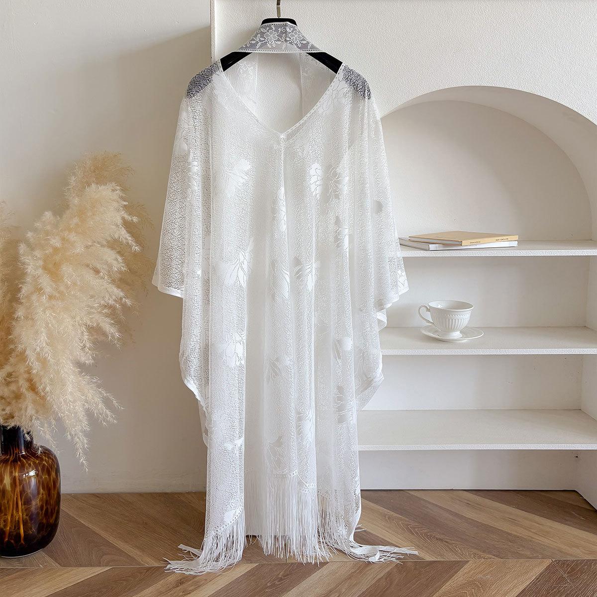 

Модная мусульманская исламская абая Дубай шаль для женщин стиль кардиган летний тонкий стиль кружевная ажурная кисточка шаль One Size