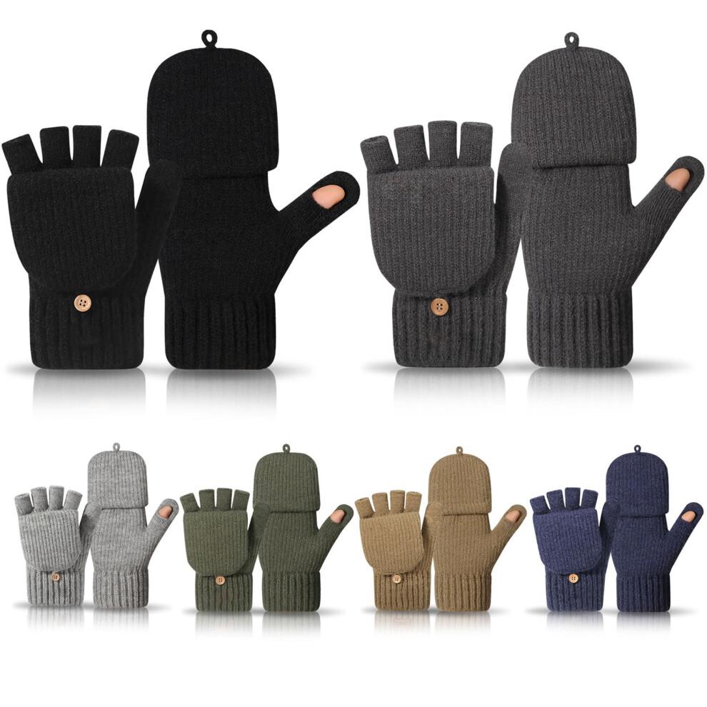 Winter Thermal Fingerless Gloves, Knitted Convertible Mittens with Touchscreen, Windproof & Warm – Gray, Compatible with All Touchscreens