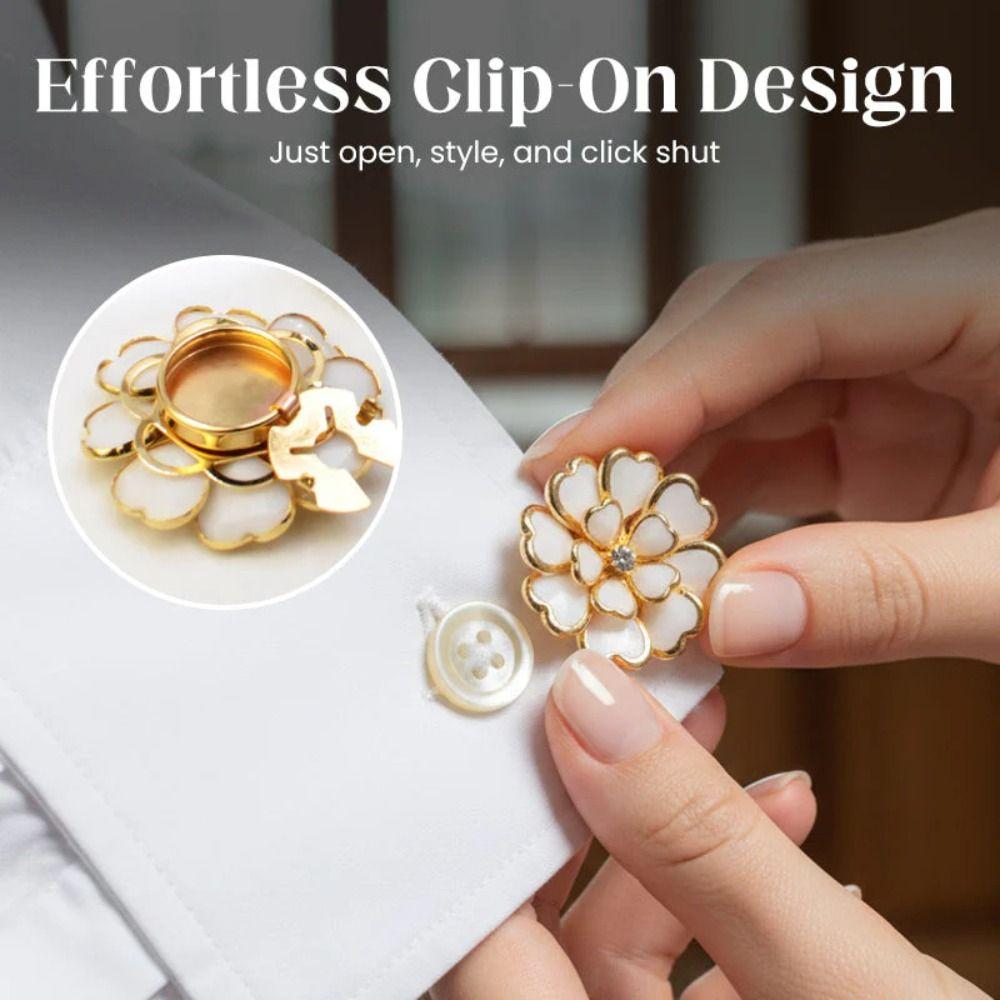 1pc Gifts Transparent Rhinestones Floral Cufflink Brooch Buckle DIY Button Covers Clothing Accessories Dripping Enamel Cufflinks