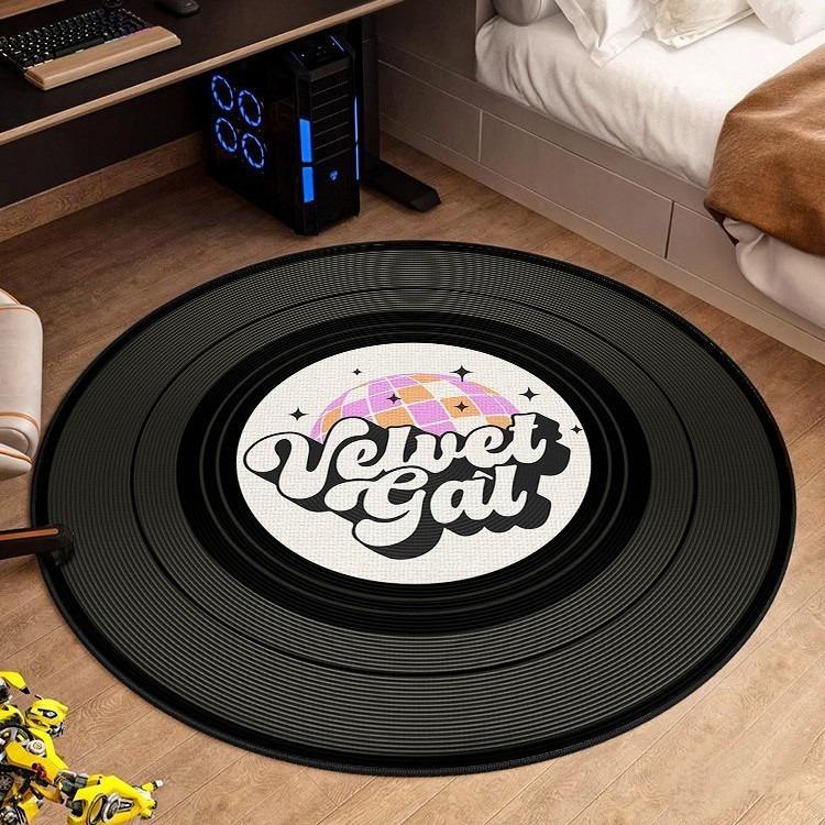 Retro Vinyl Record Music Carpet Soft Non-slip Durable Back Decorative Rug for Living Bedroom Bedside Sofa Lounge Coffee Table