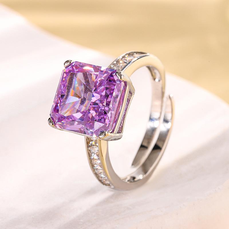 Raw Jewelry Copper Bottom Gold-Plated High Carbon Diamond Ice Flower Cut Princess Square Copper Setting Temperament Ring 10 * 10