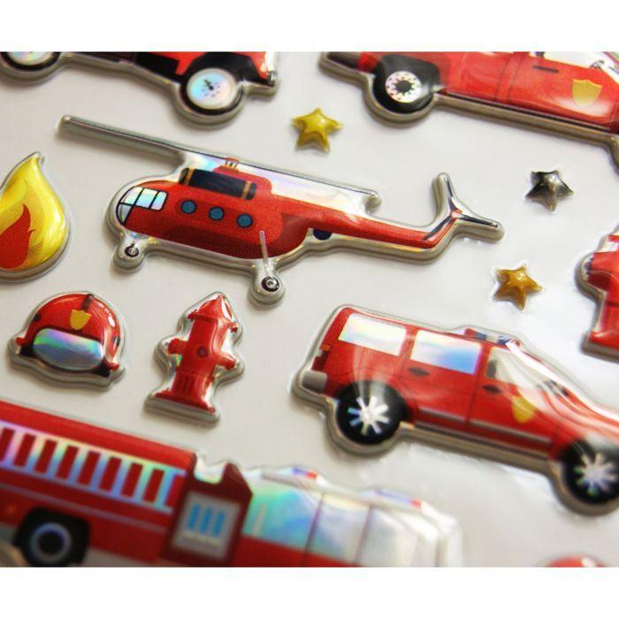 Autocollants réutilisables - Relief 3D - Pompiers - Effet métallique