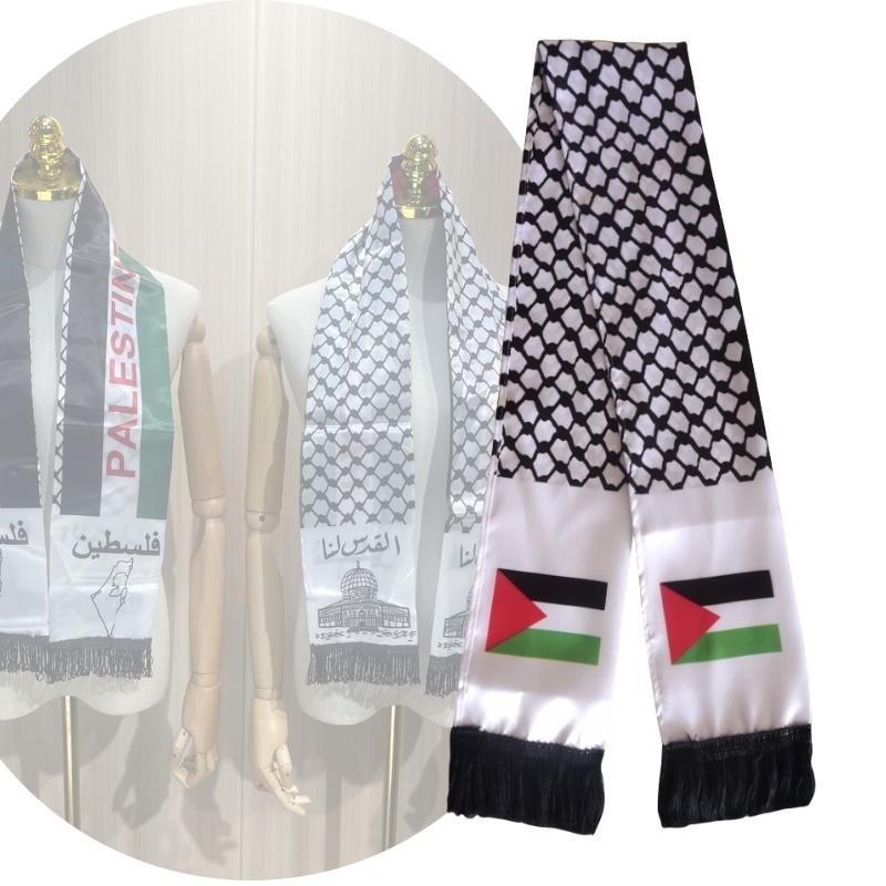 Palestine Flag Scarf 14*130cm Double Layered Polyester Fabric