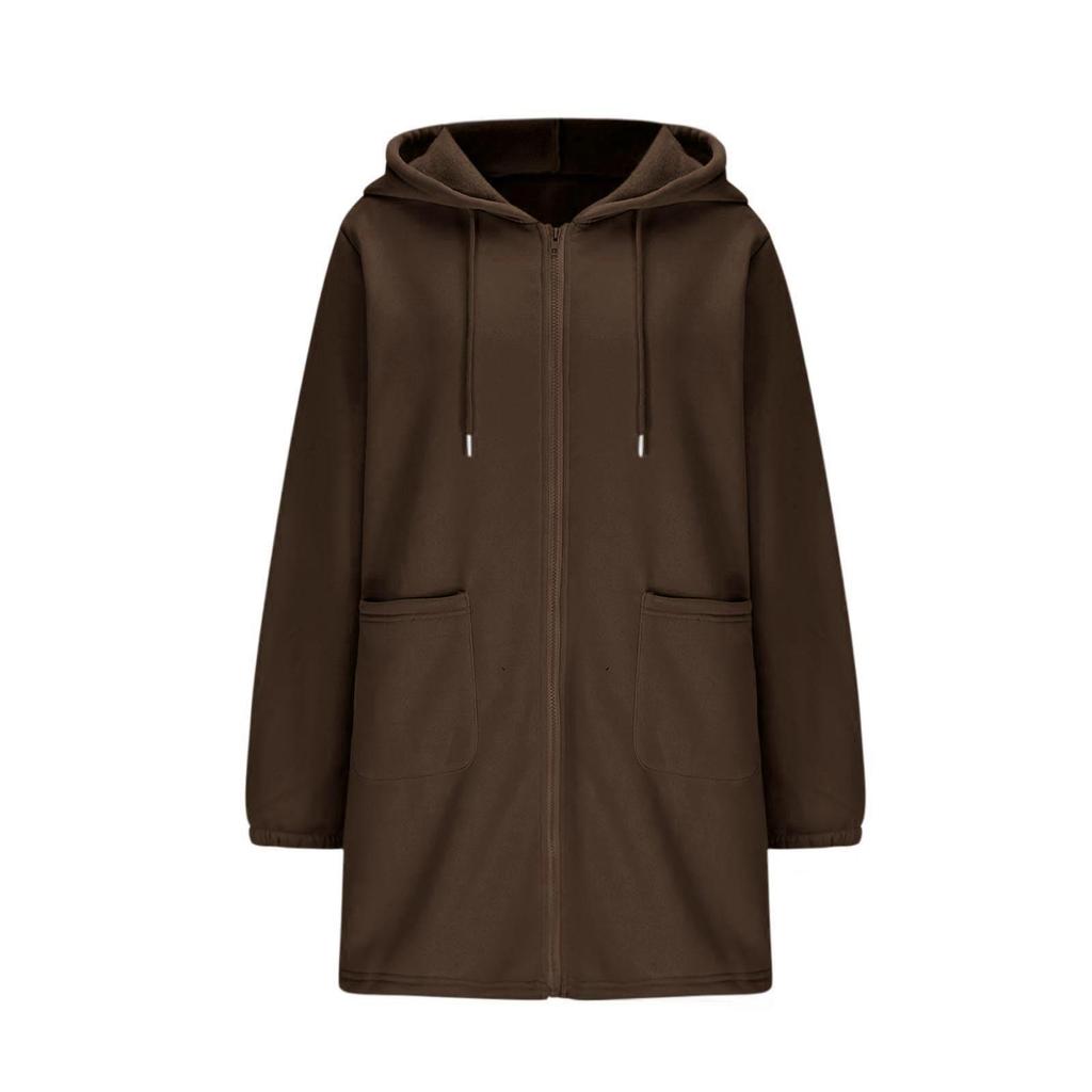 2025 Women's European & American Casual Hooded Long Jacket with Zip Pockets