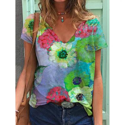 Γυναικείο Καλοκαιρινό T-Shirt Γκράφιτι Λουλούδια Μοτίβο Κοντομάνικο Μπλουζάκια Καθημερινές Μπλούζες με Μοτίβο