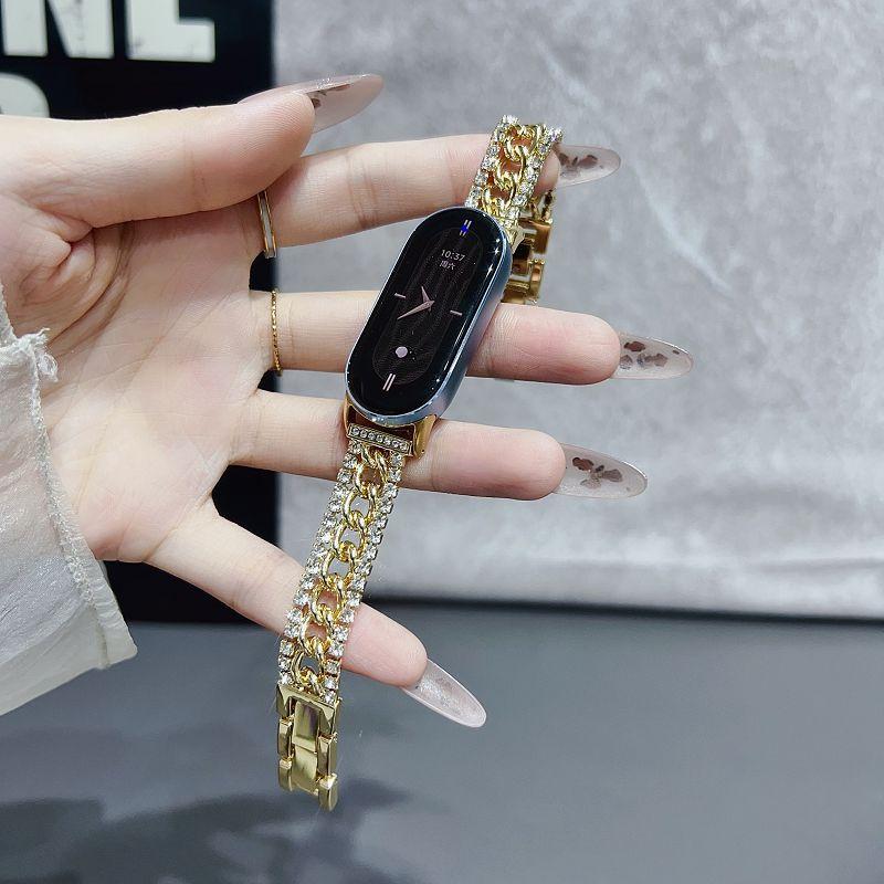 

Блестящие металлические ремешки-цепочки для Mi Band 10 9 8, ремешки, металлическая браслет-цепочка с бриллиантами для Mi Watch 8Pro 9Pro, ремешок для Redmi Watch 6 5 4 Redmi watch 4 5 6 золотой