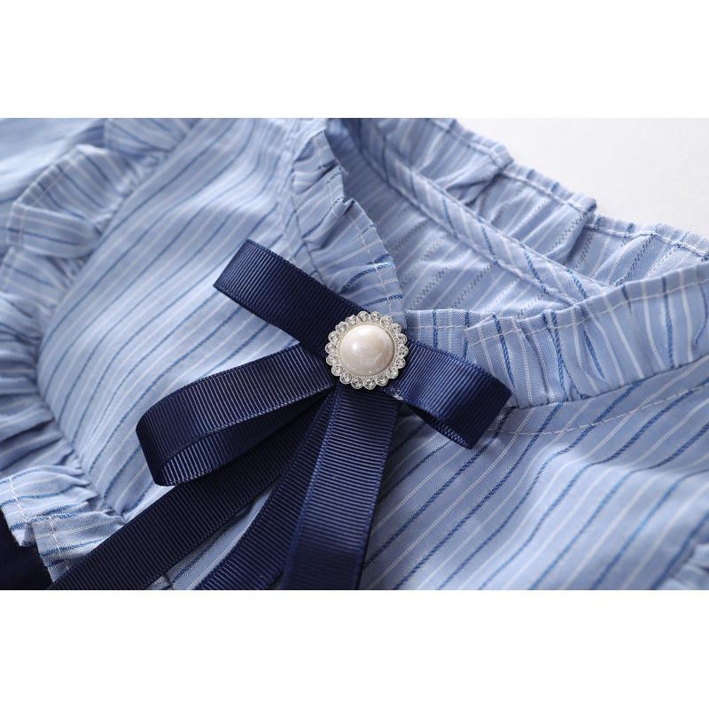 Girls' College Style Dress Autumn New Baby Girl Fake Two-Piece Korean Style Striped Color-Block Long Sleeve Dress