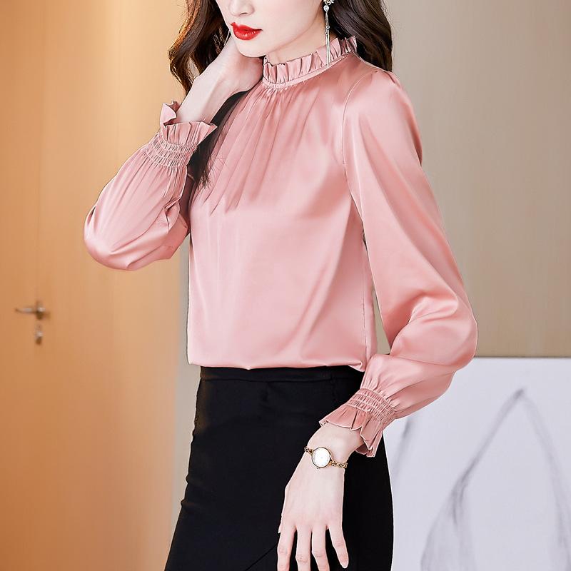 Dámská podzimní košile First-line Cut Label Košile z morušového hedvábí Košile Dámský temperament Hedvábný top