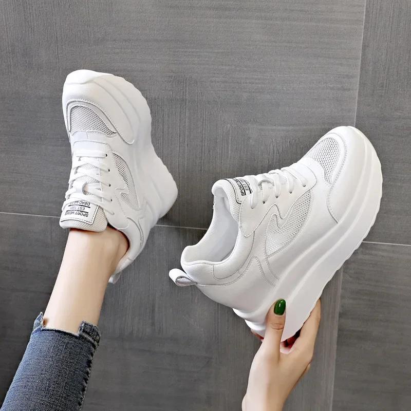 Genuine Leather for Women Summer Shoes Spring Autumn Walking Sneakers Fashion 10cm Platform Wedge Sneakers Chunky Shoes Winter