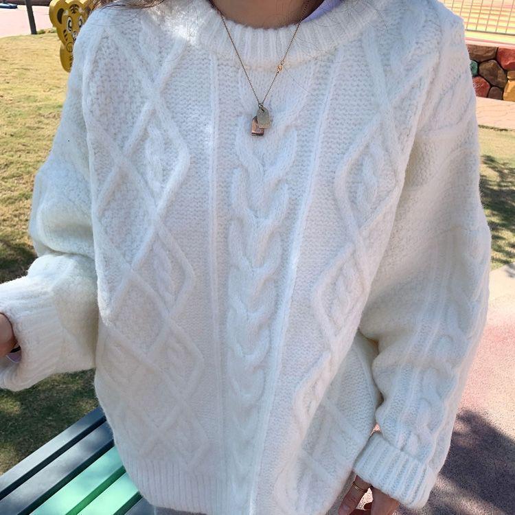 

Женский свитер-пуловер белого цвета толстой вязки осень/зима 2023 года - свободный корейский стиль XL for 115-130 lbs