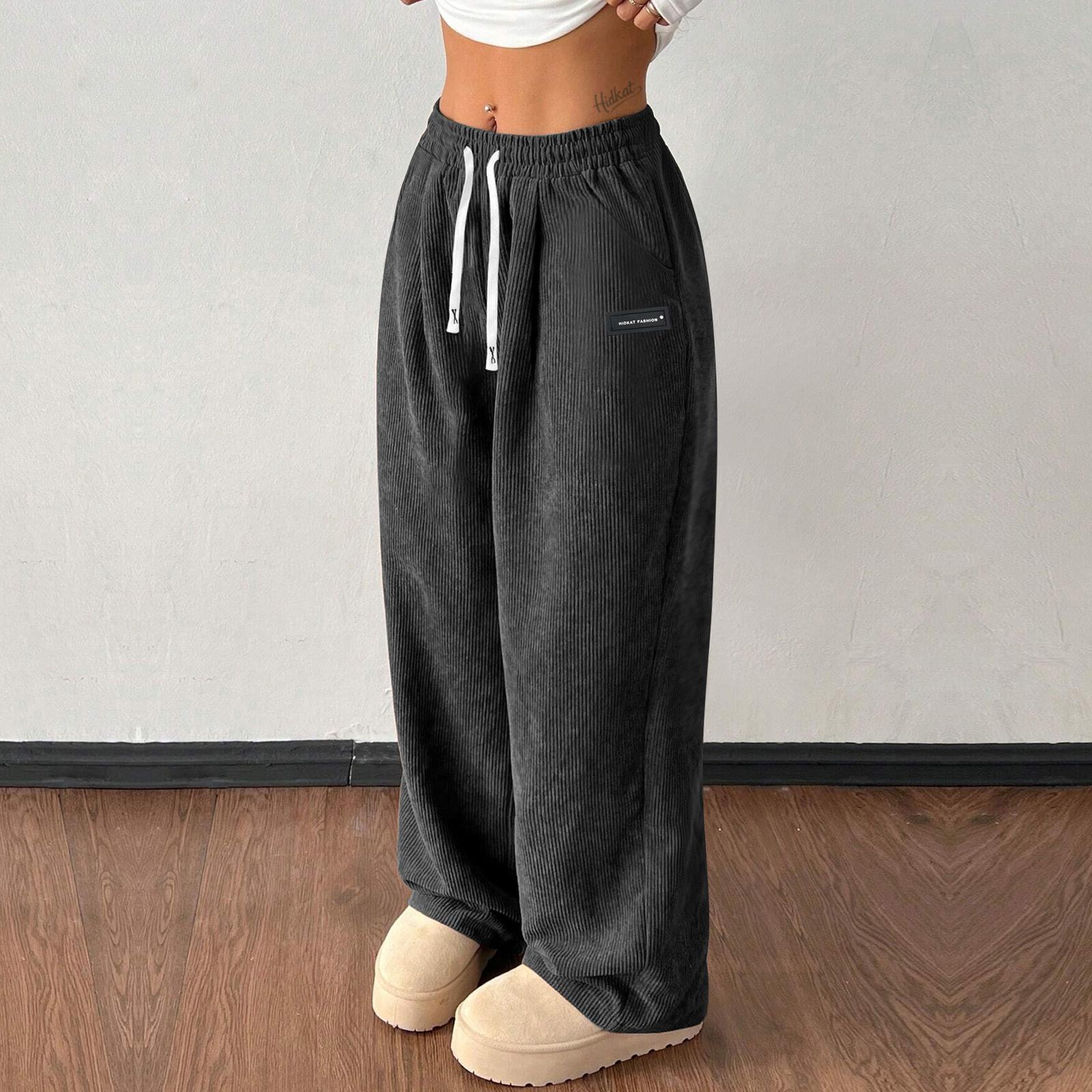 

Женские вельветовые джоггеры, повседневные брюки прямого кроя с кулиской на талии и боковыми карманами, повседневные брюки M чёрный