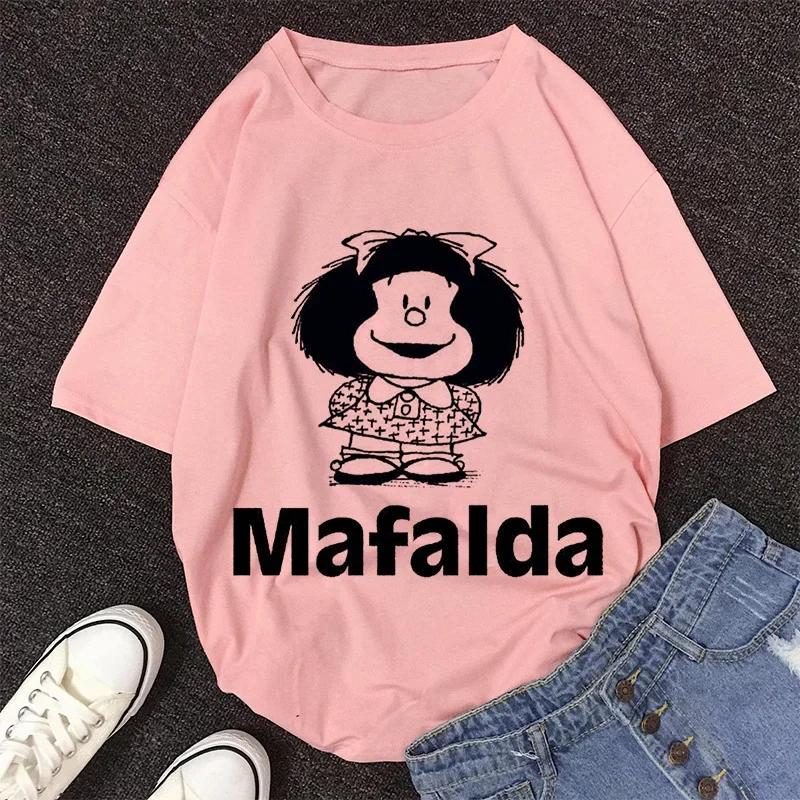 Mafalda Kawaii Graphic Print T-shirt Women Harajuku Aesthetic Pink Tops Y2k Casual Tshirt 2026 Newest Summer Fashion Female T Shirt
