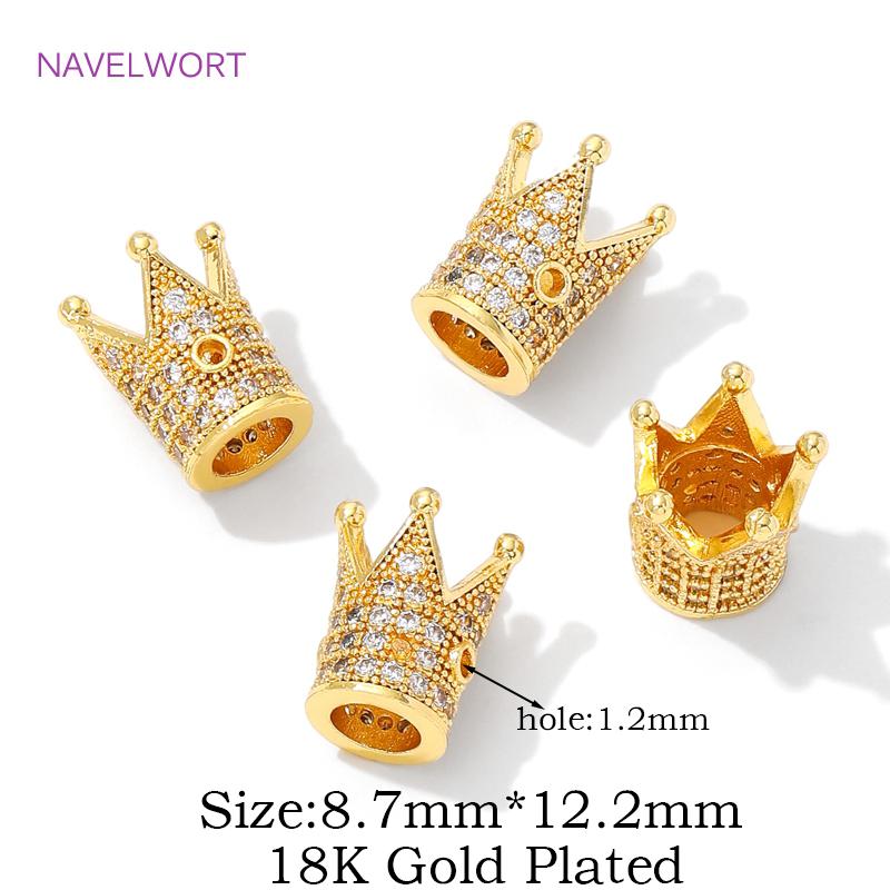 Trendy 18K Gold Plated Brass with Zircon Crown Spacer Beads For Bracelets Making,Beads Separators,DIY Jewelry Making Supplies