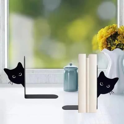 2 Stück Katzenbuchständer Verspieltes 3D-Katzendesign Robuste Metallkonstruktion Buchstützen Pulverbeschichtete Dekorative Buchstützen