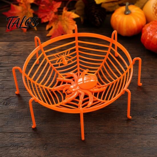 Spider Web Party Decoration Halloween Basket, Plastic Cobweb Design Fruit Serving Bowl, Treat for or Trick Candy Holder Dinner Table, Supplies Festive