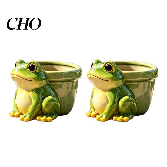 Living Room Plant Pot Frog Flowerpot, Decorative Resin Planter, Fade-Resistant Small Indoor Flower Herb Garden Accent, for Home Decoration Container 2pcs