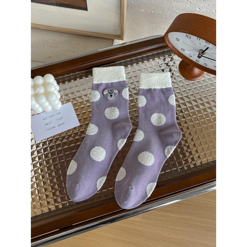 Autumn and Winter Three-dimensional Polka Dot Cute Cartoon Versatile Mid-calf Socks, Plush Polka Dot Women's Socks