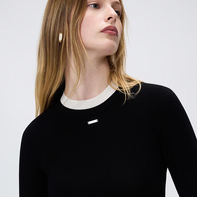 LANGZI Women's Contrast Wool Knit Sweater