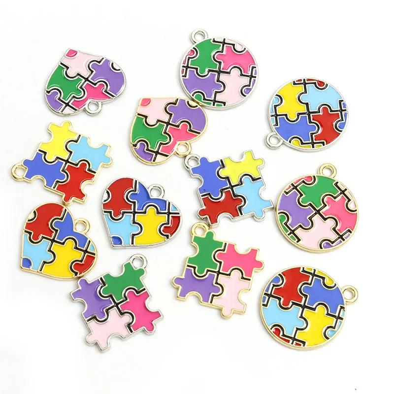 Enamel Charms Heart Shaped Round Irregular Puzzle Alloy Pendants for DIY Necklace Bracelet Earrings Keychain