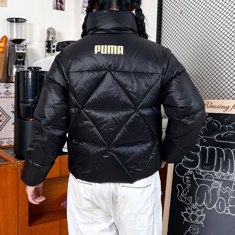 Puma Buchstabenlogo bedruckte Stehkragen Warme Daunenjacke Damenjacke Schwarz 625615-01