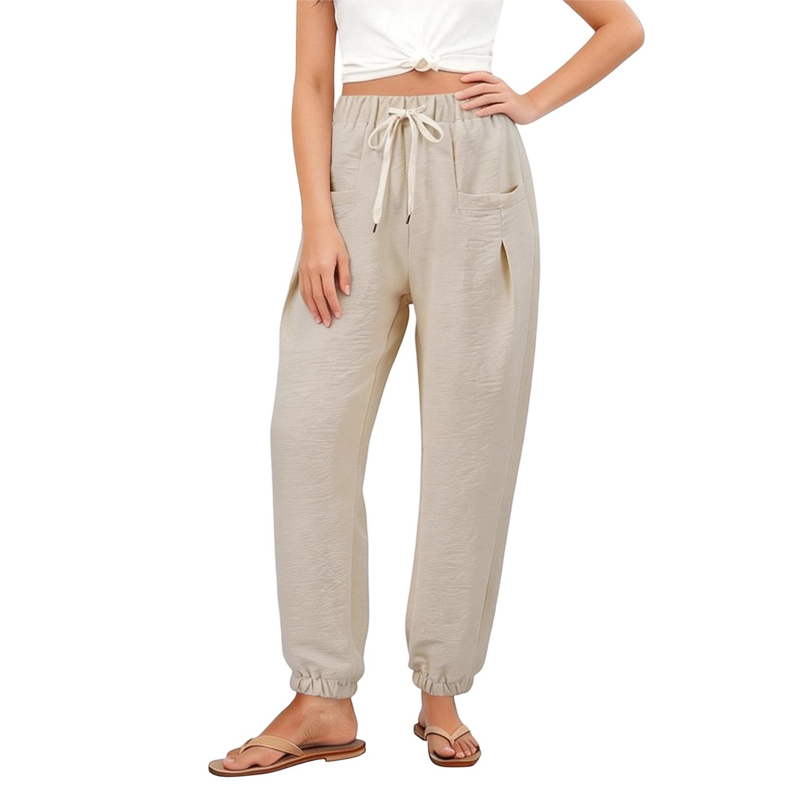 Women s Loose-fitting Wide-leg Pants, Casual Loose-fitting Pants, High-elastic Waistband, Long Pants With Pockets XXL бежевый